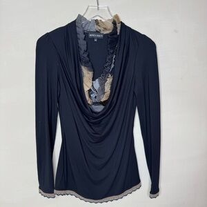 Monica Magni Multicolored black/Brown Women's Blouse Top Shirt